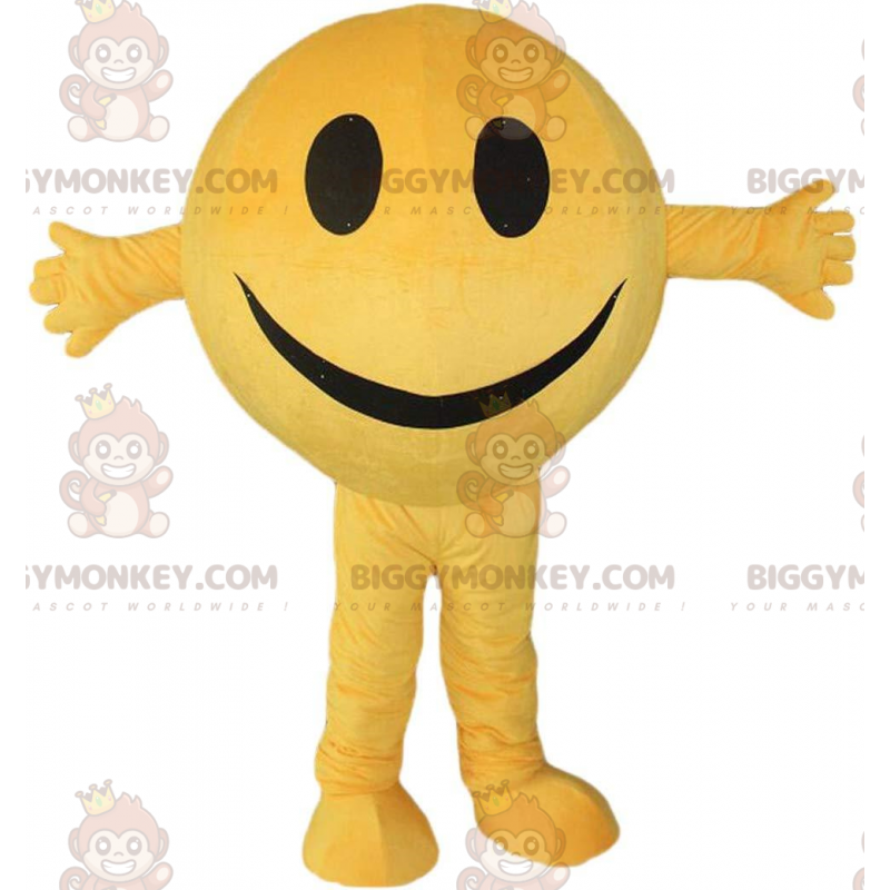 Gul smiley BIGGYMONKEY™ maskotdräkt, rund leende kostym -