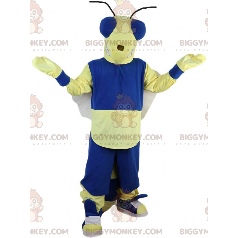 BIGGYMONKEY™ maskotdräkt fluga, gult och blått bi, insektsdräkt