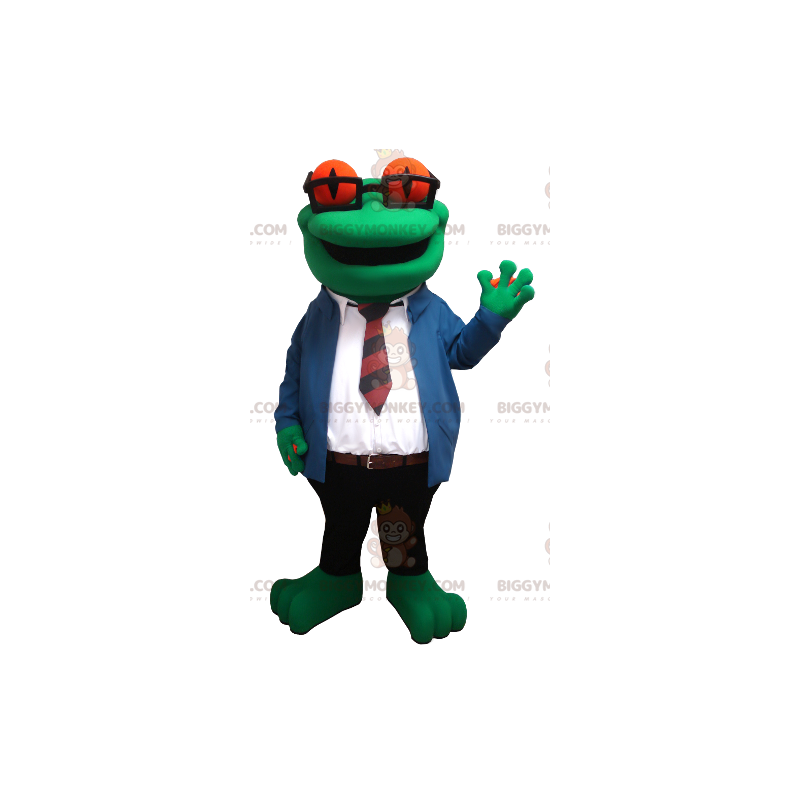 Disfraz de mascota de rana BIGGYMONKEY™ con gafas y corbata -