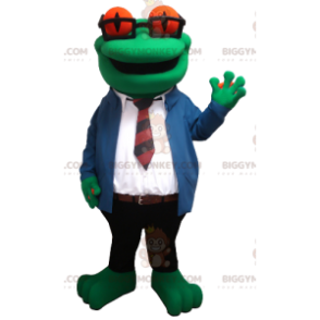 Frog BIGGYMONKEY™ Mascot Costume with Glasses and Tie Suit –