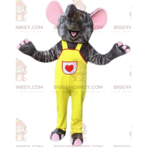 Costume de mascotte BIGGYMONKEY™ d'éléphant gris en salopette