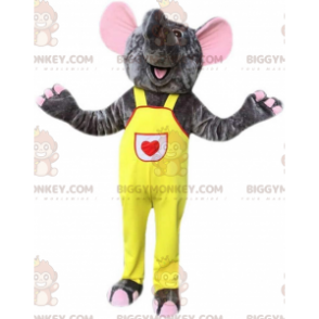 BIGGYMONKEY™ mascot costume of gray elephant in overalls