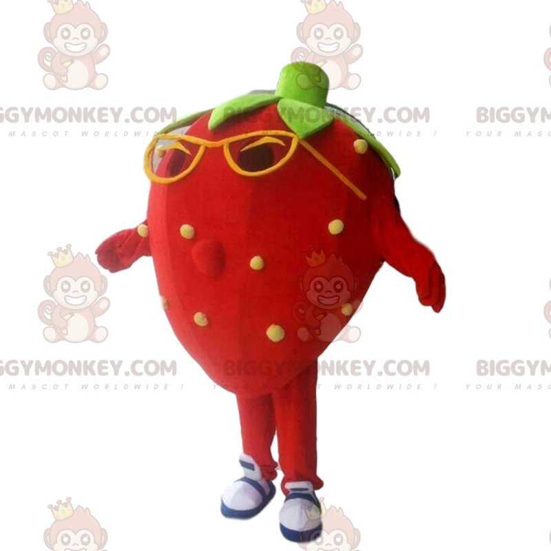 Rødt jordbær BIGGYMONKEY™ maskotkostume, jordbærkostume med