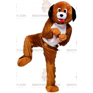 Braun-weißer Hund BIGGYMONKEY™ Maskottchen-Kostüm, zweifarbiges