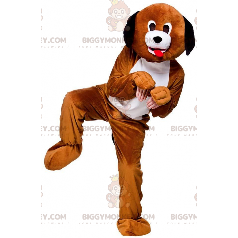 Costume mascotte cane BIGGYMONKEY™ marrone e bianco, costume da