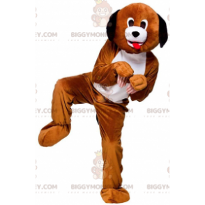 Costume mascotte cane BIGGYMONKEY™ marrone e bianco, costume da