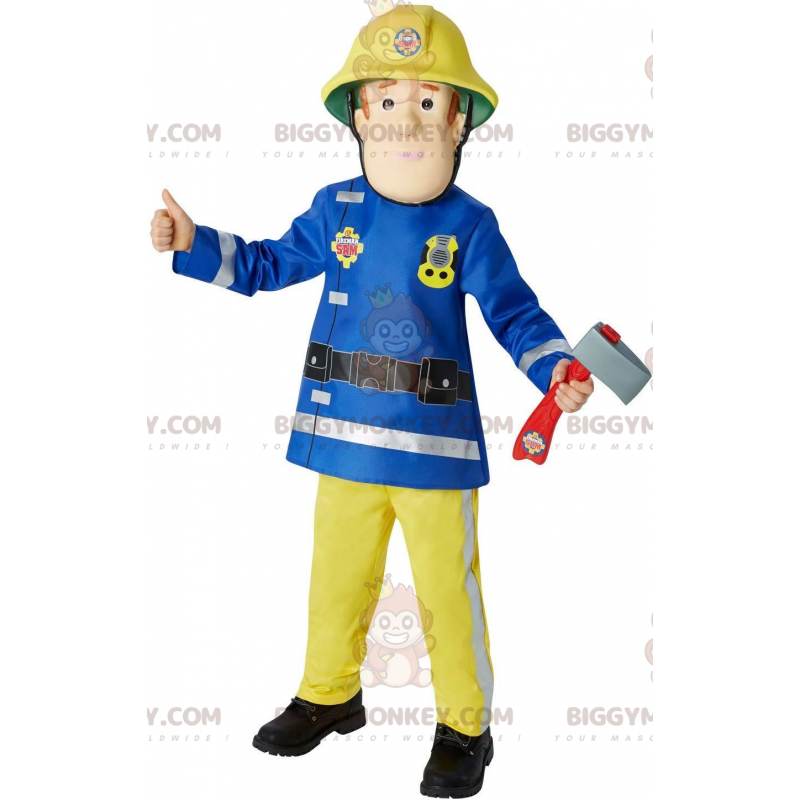 Kostým maskota hasiče BIGGYMONKEY™ s uniformou a helmou –