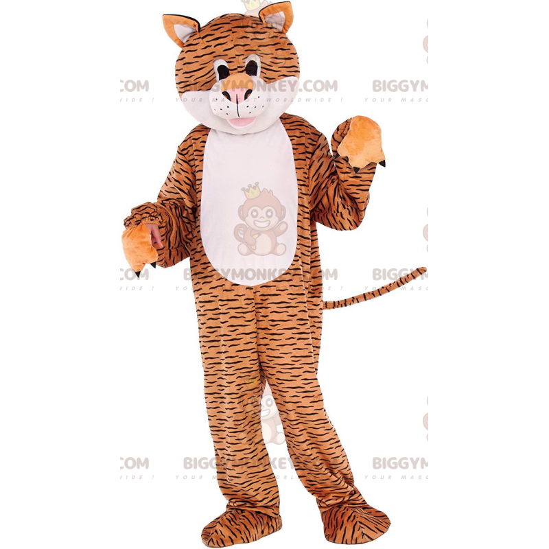 Costume de mascotte BIGGYMONKEY™ de tigre marron et blanc avec