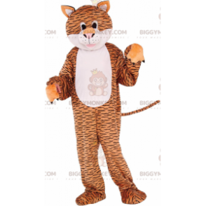 Traje de mascote BIGGYMONKEY™ Tigre marrom e branco com traços