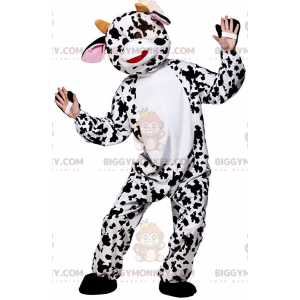 BIGGYMONKEY™ Mascot Costume Giant White Cow with Brown Spots –