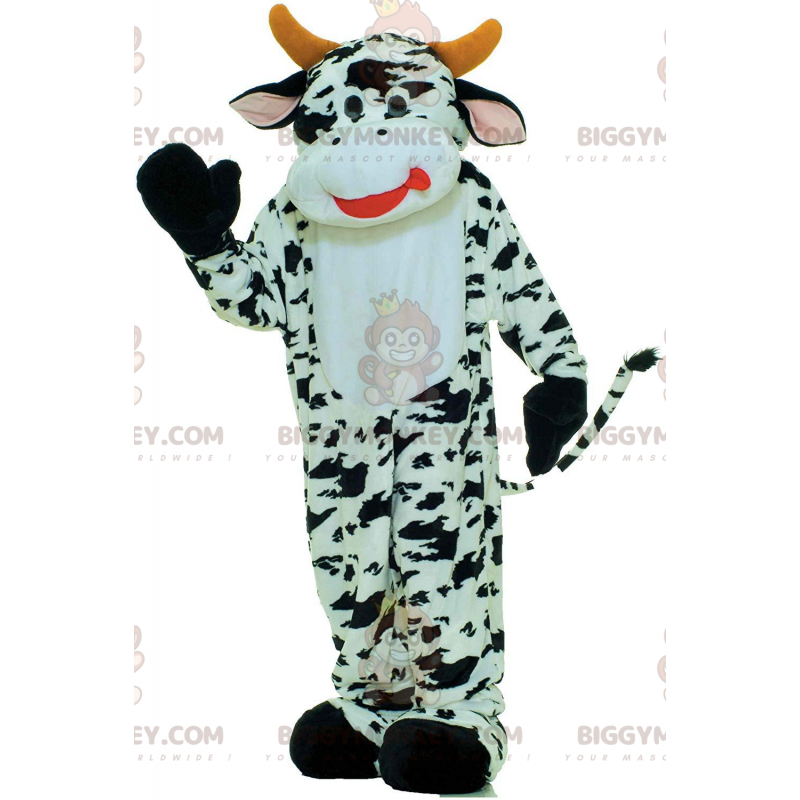 Costume de mascotte BIGGYMONKEY™ de vache blanche et noire