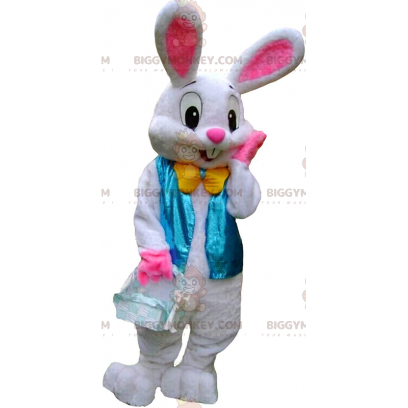 BIGGYMONKEY™ Maskottchenkostüm Hase in Weiß und Rosa mit blauer