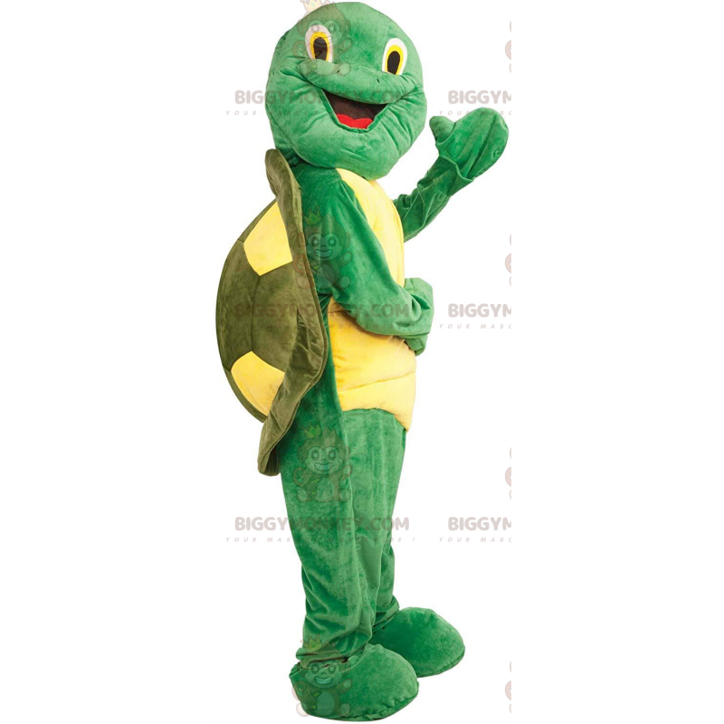 Grön och gul sköldpadda BIGGYMONKEY™ maskotdräkt, grön