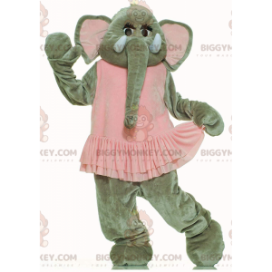 Traje de mascote BIGGYMONKEY™ de elefante cinza com tutu rosa