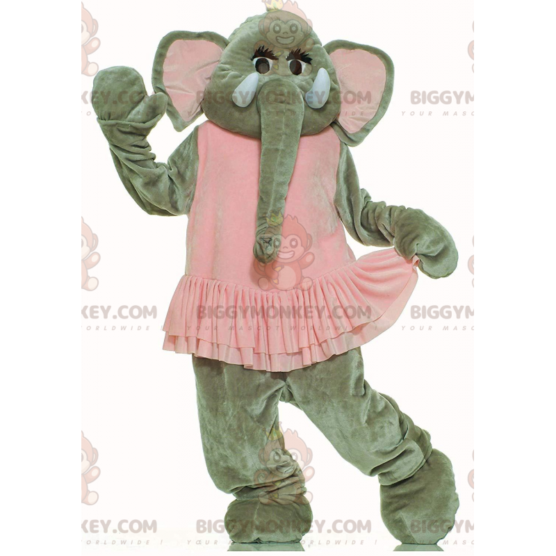 Traje de mascote BIGGYMONKEY™ de elefante cinza com tutu rosa