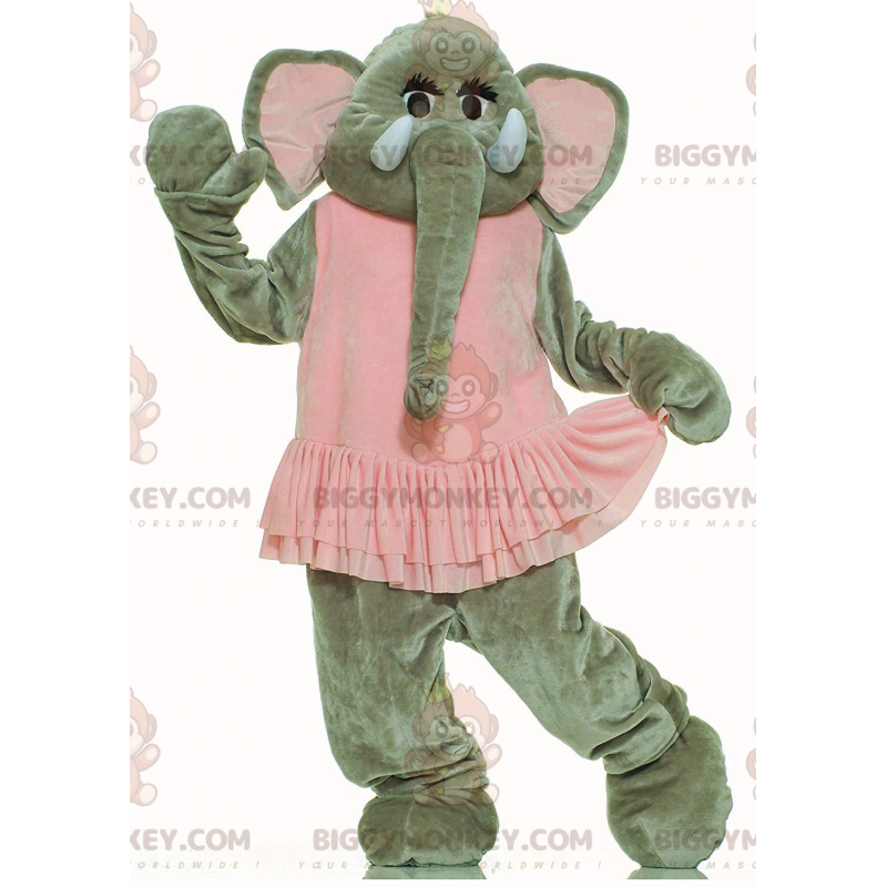 Στολή μασκότ BIGGYMONKEY™ γκρίζου ελέφαντα με ροζ τούτου