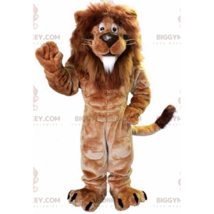 Traje de mascote BIGGYMONKEY™ marrom musculoso leão grande juba