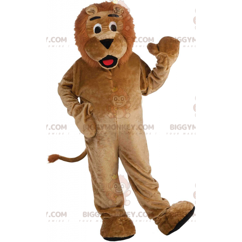 BIGGYMONKEY™ βελούδινη στολή μασκότ λιονταριού καφέ, κοστούμι