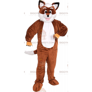 Traje de mascote BIGGYMONKEY™ de raposa marrom e branca