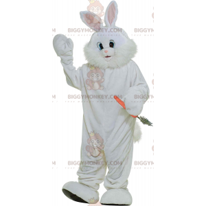 Jätte lurvig vit kanin BIGGYMONKEY™ maskotdräkt, stor