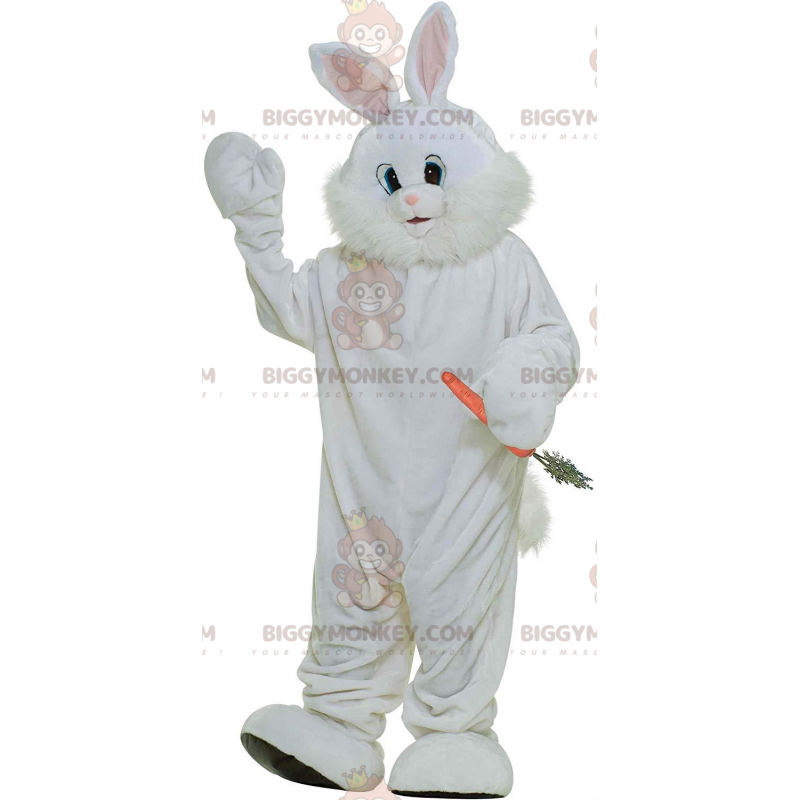 Gigantisch harig wit konijn BIGGYMONKEY™ mascottekostuum, groot