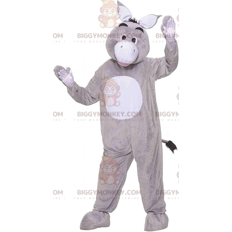 Traje de mascote BIGGYMONKEY™ burro cinza e branco, fantasia de