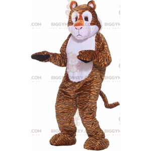 Kostium maskotki BIGGYMONKEY™ Brązowo-biały tygrys z czarnymi