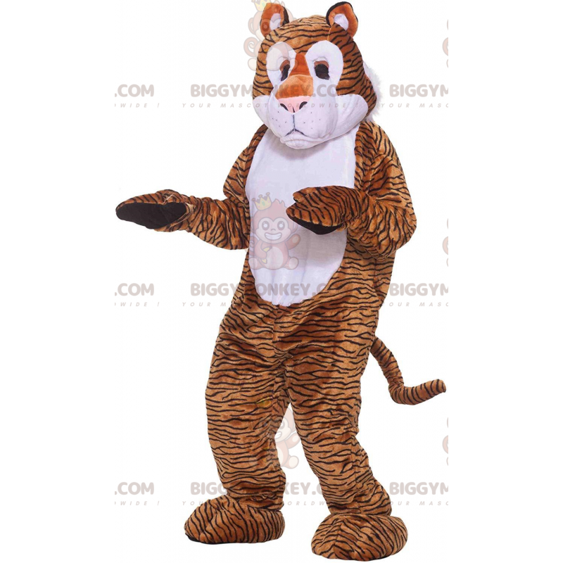 BIGGYMONKEY™ Maskottchen-Kostüm Brauner und weißer Tiger mit