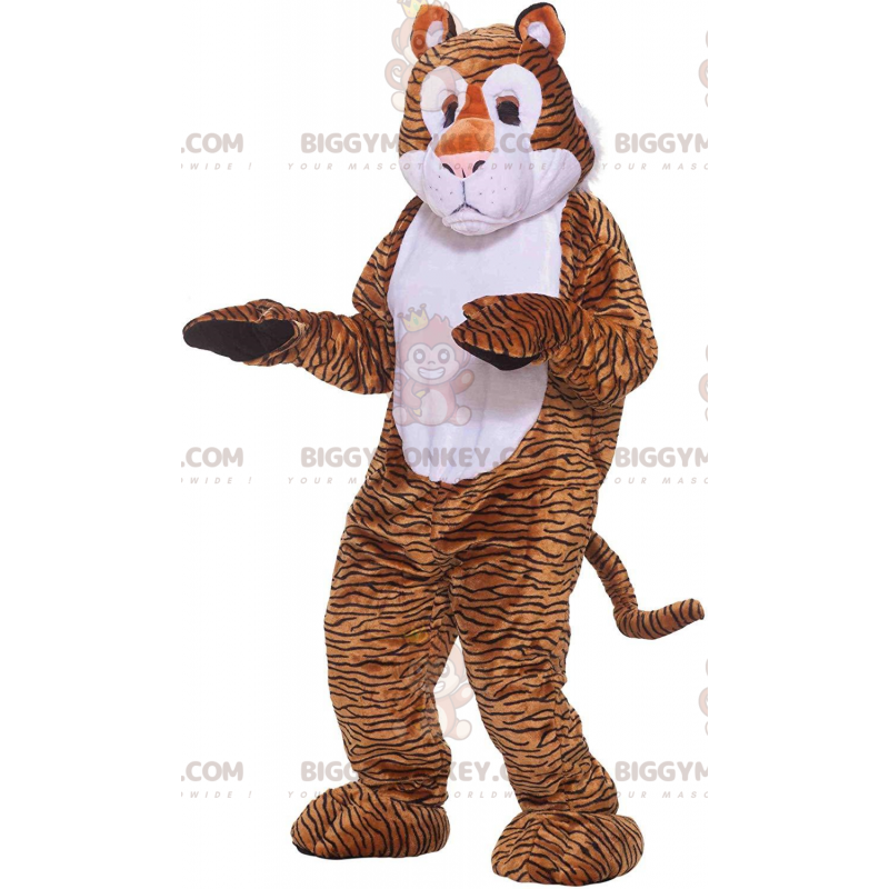 BIGGYMONKEY™ maskottiasu, ruskea ja valkoinen tiikeri mustilla