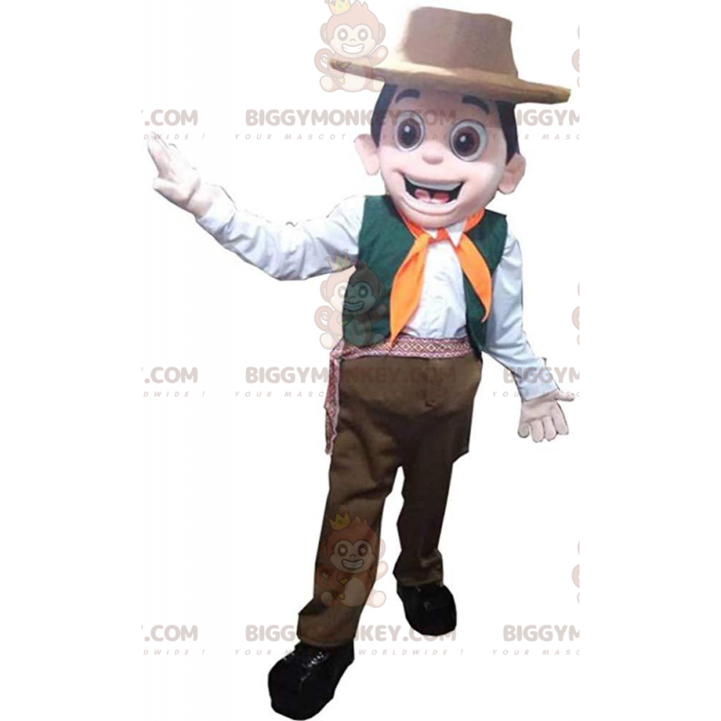 BIGGYMONKEY™ Mascot Costume Farmer, Peasant, Smiling Farmer