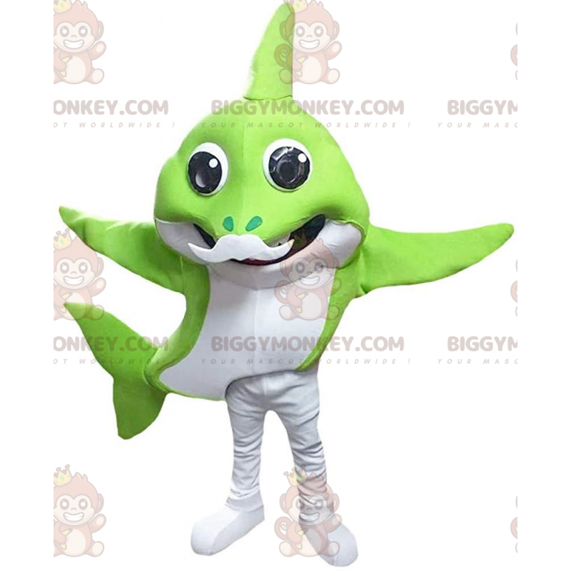 Disfraz de mascota BIGGYMONKEY™ Tiburón verde y blanco con