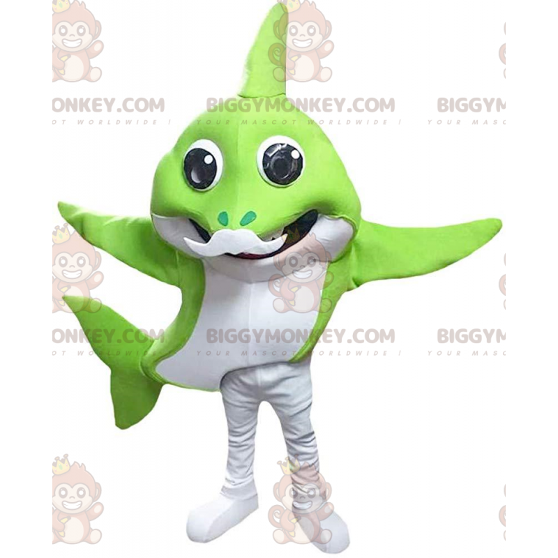 Kostým maskota BIGGYMONKEY™ Zelený a bílý žralok s bílým knírem
