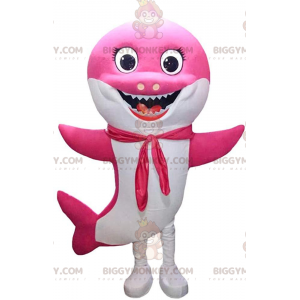 Costume de mascotte BIGGYMONKEY™ de requin rose et blanc très