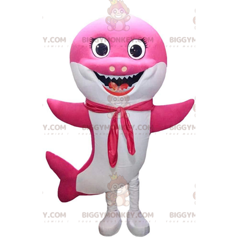 BIGGYMONKEY™ costume mascotte squalo rosa e bianco molto