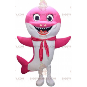 BIGGYMONKEY™ mascot costume very smiling pink and white shark