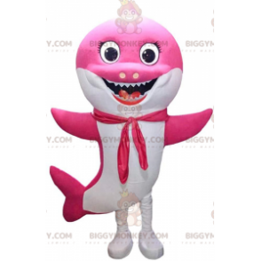 BIGGYMONKEY™ mascottekostuum zeer lachende roze en witte haai