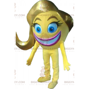 BIGGYMONKEY™ maskot kostume gul smiley, humørikon, kvindelig