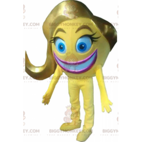 BIGGYMONKEY™ maskotdräkt gul smiley, uttryckssymbol, kvinnlig