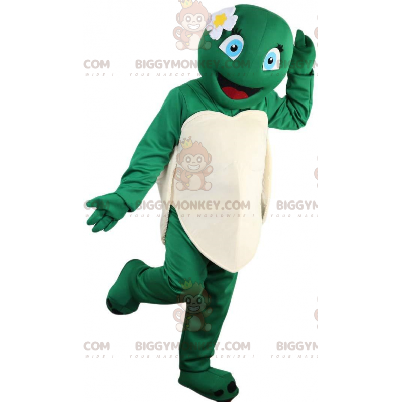 BIGGYMONKEY™ maskotkostume af kvindelig og smilende skildpadde