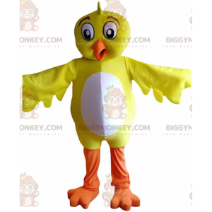 Traje de mascote BIGGYMONKEY™ pássaro amarelo e branco, traje
