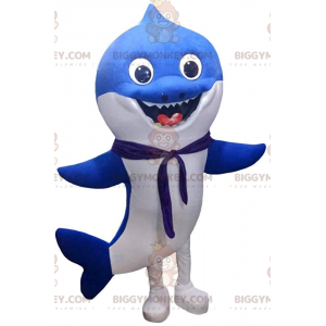 Costume de mascotte BIGGYMONKEY™ de requin bleu et blanc