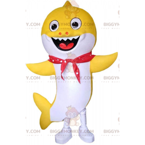 BIGGYMONKEY™ maskotkostume af smilende gul og hvid haj