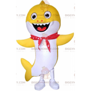 BIGGYMONKEY™ mascot costume of smiling yellow and white shark