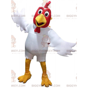 BIGGYMONKEY™ mascot costume white and red rooster, giant hen