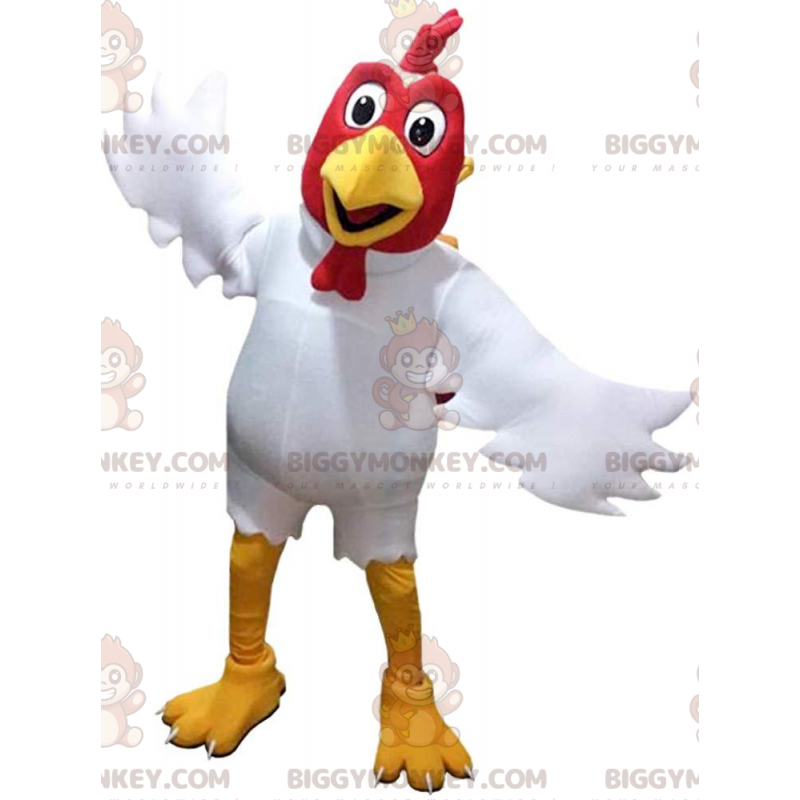 Disfraz de mascota BIGGYMONKEY™ gallo blanco y rojo, disfraz de