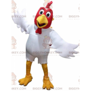 BIGGYMONKEY™ mascot costume white and red rooster, giant hen