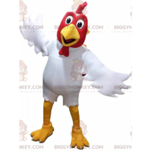 Disfraz de mascota BIGGYMONKEY™ gallo blanco y rojo, disfraz de