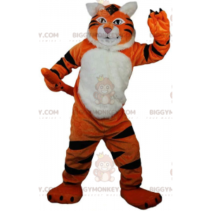 Orange, hvid og sort tiger BIGGYMONKEY™ maskot kostume, fawn