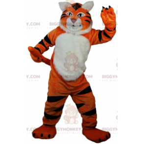 Orange, vit och svart tiger BIGGYMONKEY™ maskotdräkt, fawn