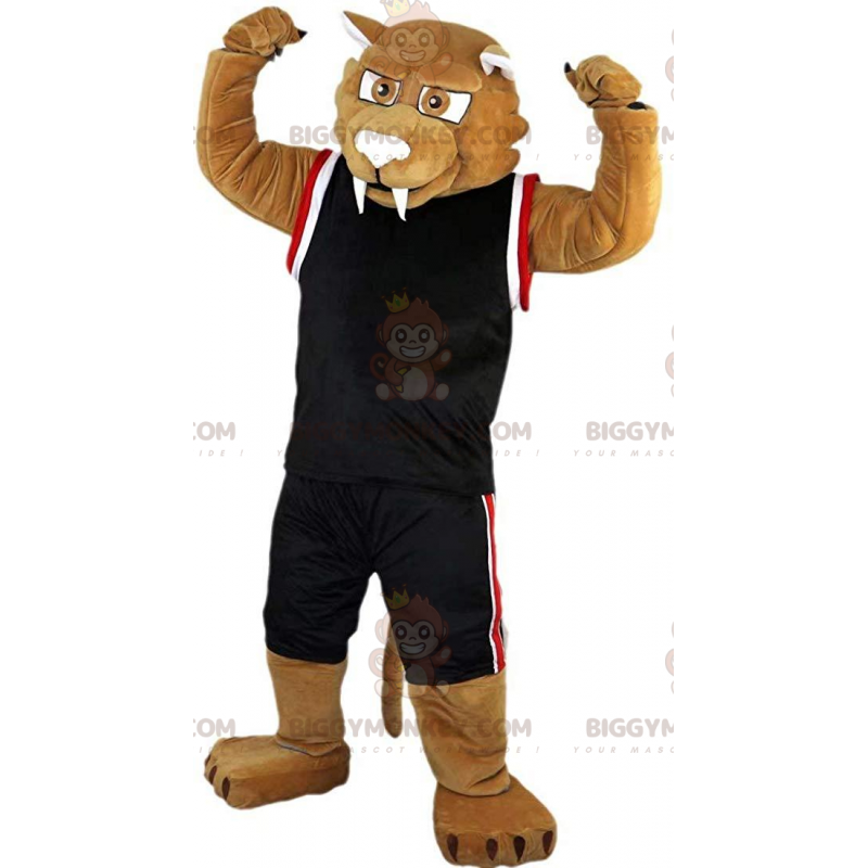 BIGGYMONKEY™-maskottiasu, ruskea Sabertooth Tiger In Sportswear